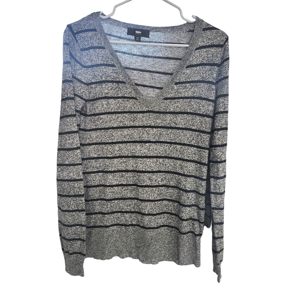 Mossimo Dark Gray and Black Striped V Neck Sweater - Medium